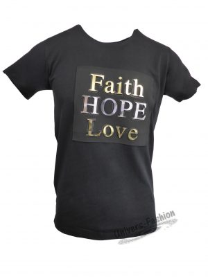 Tricou bărbat - negru cu efect 3D "Faith Hope Love"