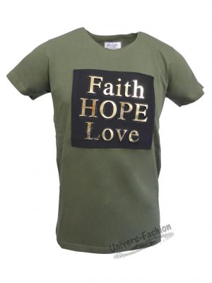 Tricou bărbat - verde cu efect 3D "Faith Hope Love"