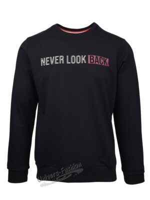 Bluza sport pentru barbat, decolteu la baza gatului,  imprimeu 'Never Look Back', bleumarin
