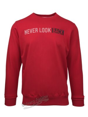 Bluza sport pentru barbat, decolteu la baza gatului,  imprimeu 'Never Look Back', rosu