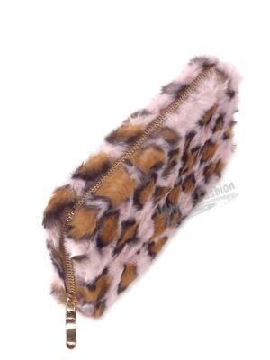 Portofel dama, blana sintetica, roz cu model leopard