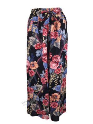 Fusta-pantalon, 2 buzunare, bleumarin cu imprimeu floral multicolor